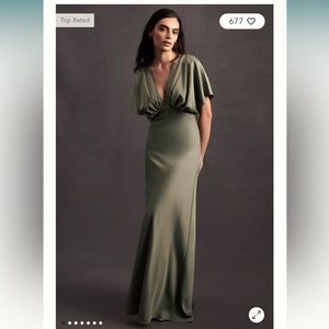 BHLDN Leila Deep-V Flutter-Sleeve Satin A-Line Gown